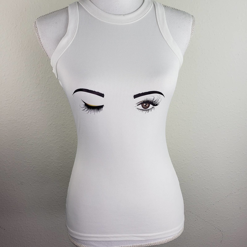 CBR Women's Sleeveless Winking Eyes Embellished Sleeveless Top Size Small